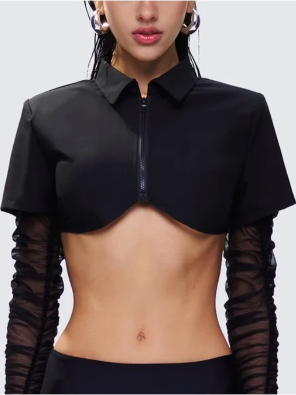 Finesse Sora Shirt Women's Black Cropped Zip Front Top